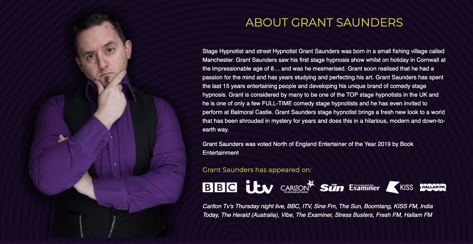 Grant Saunders’s “About me” page
