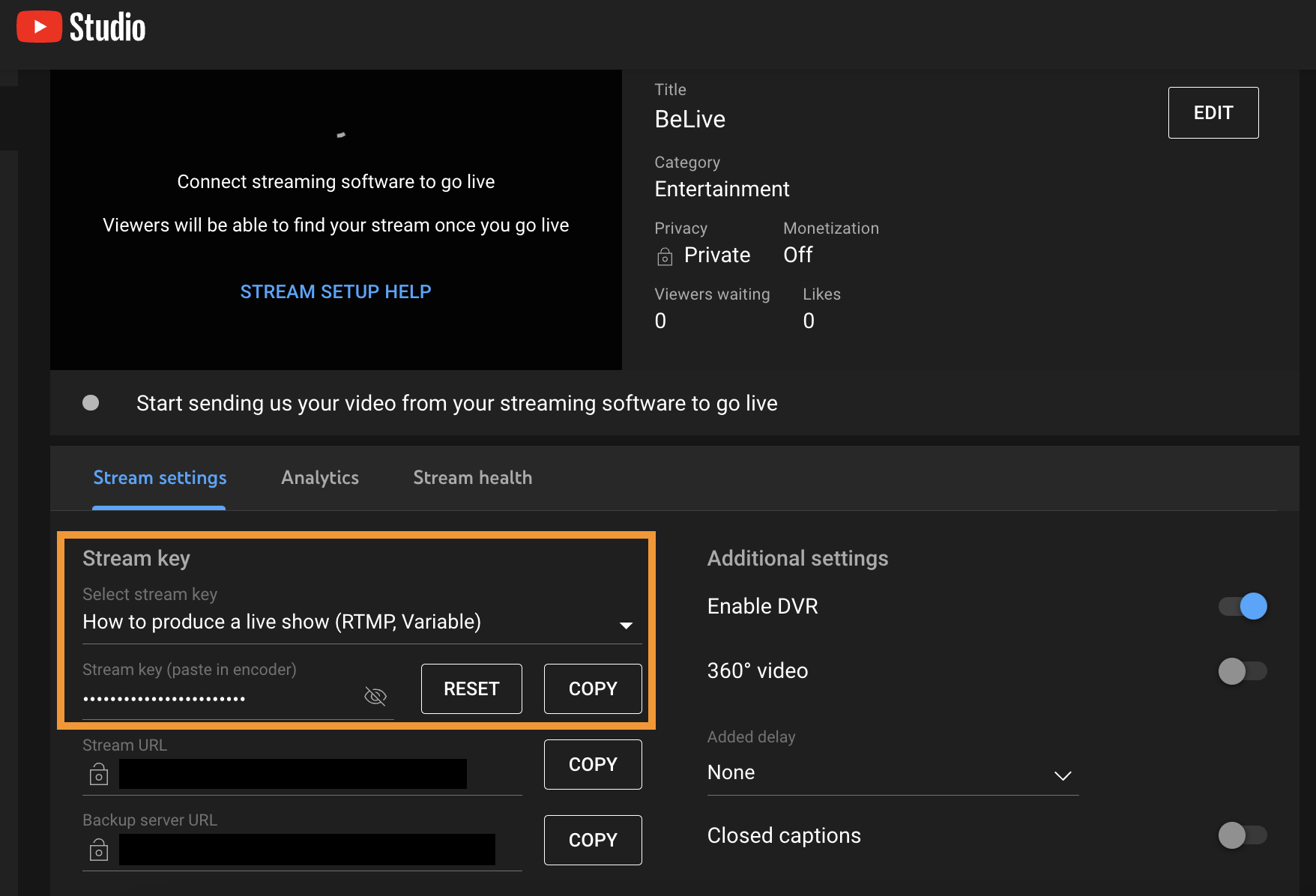 where to find your stream key on youtube